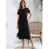 Naggoo Women Short Sleeve Loose Plain Maxi Pockets Dresses Casual