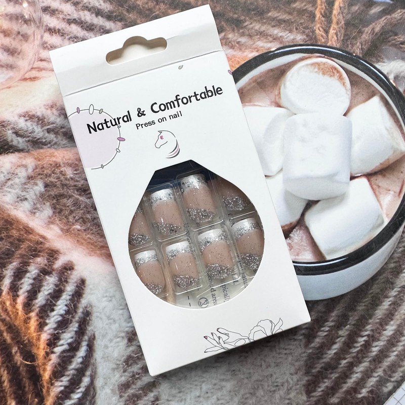 White Press on Nails French Tip Fake Nails Short Nails