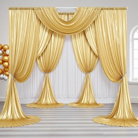 PartyVillage 40x10FT Gold Sequin Backdrop Curtain -8 Panels 5x10FT Wrinkle Free Shimmer Back Drop Cloth, Glitter Backdrop Drapes for Photography, Birthday, Wedding, Graduation Background