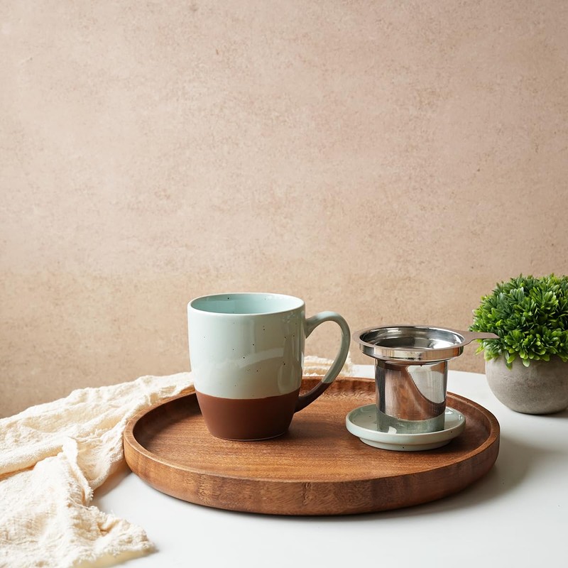 Bosmarlin Ceramic Tea Cup with Infuser and Lid, 16 Oz,