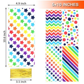 Alimat PluS Rainbow Cellophane Treat Bags 4.9×10.6 Inches, 50 Pieces Plastic Clear Bags for Treats, Cookie Bag with Twist Ties