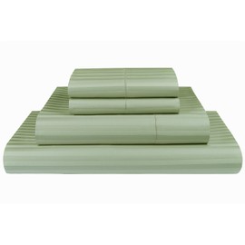 Threadmill Home Linen 600 Thread Count 100% Cotton Sheets, 1CM Damask Stripe, ELS Cotton Bed Sheets, Sateen Fits Deep Pocket Mattresses, King Size, Sage