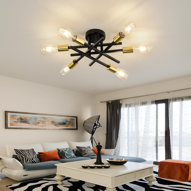 6-Lights Sputnik Semi Flush Mount Ceiling Light Fixture Modern Metal