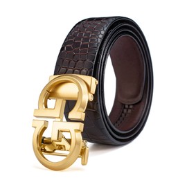 ARIMIA Fashion Diamond Mens Real Leather Ratchet Belt Black Adjustable Length Full Grain Soft Genuine Cowhide Strap Wide, Gold Brown St1, Adjustable from 26" to 46" Waist