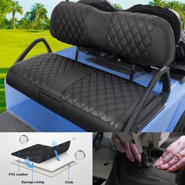 iLSKW Golf Cart Seat Covers Leather for Club Car DS OEM Front Seat Cover Set with Diamond Stripe PVC Leathur with Black Stitching Breathable Washable Anti-Chipping/Anti-Fading/No Stapler