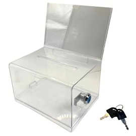 Rotoha Donation Box with Key Transparent Ballot Box Small Suggestion Box Donation Box Piggy Bank [Box with Acrylic Key for Various Use]