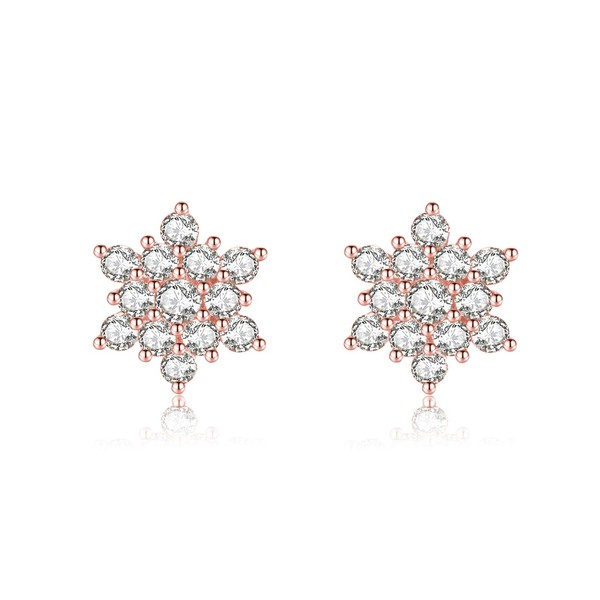 Reffeer Solid 925 Sterling Silver Sparkling Snowflake Earrings Stud for