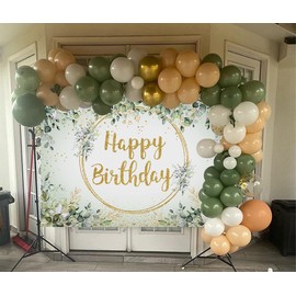 Green Happy Birthday Backdrop Eucalyptus Greenery Leaves Neutral Birthday Photography Background Kids Adults Baby Shower Jungle Theme Birthday Party Decorations Background (7x5FT: 84x60 inch)