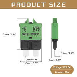 DMiotech Manual Mini Reset Fuse, 32V DC 30A ATC/ATO Auto Circuit Breaker Reset Fuses Low Profile Blade Fuses for Car Truck SUV Marine Boat Motorcycle, Green