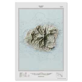 Restoration Cartographic Kauai Restored Vintage Relief Print, Topographic Wall Art for the Home or Office, Islands Series, 20 x 30 Inches