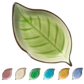 TOPYOKK Ceramic Leaf Shaped Spoon Rest for Stove Top, Ice Crack, Grass Green, 1 PC