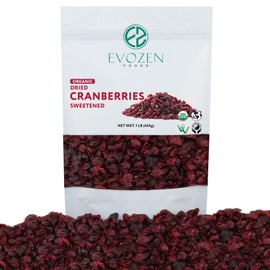 EvoZen Foods Organic Dried Cranberries Sweetened, Non-GMO, Certified Kosher, Vegan Verified, Great Healthy Snack (1 Pound)