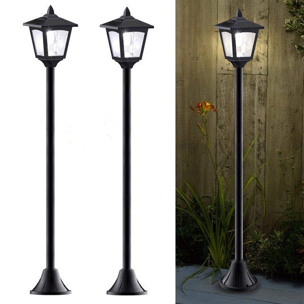 Greluna 40 Inches Mini Solar Lamp Post Lights Outdoor, Solar Powered Vintage Street Lights for Lawn, Pathway, Driveway, Front/Back Door, Pack of 2