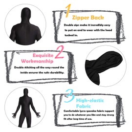 woahee Spandex Suit Full Body Suit, Men Women Zentai Suit Men Costume Black Large