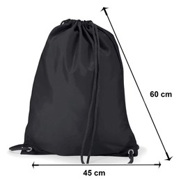 Katx Drawstring Bag String Waterproof Sport Gym Sack Backpack for Women Men PE Bag Outside Pocket Zipper School Beach Holidays Swimming Travel (Black)