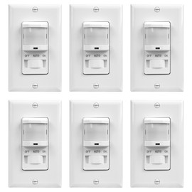 TOPGREENER in-Wall PIR Motion Sensor Light Switch, Motion Sensor Switch, Occupancy Sensor Switch, 4A, 500W, Single Pole, Neutral Wire Required, Wall Plate Included, TSOS5, White, 6 Pack