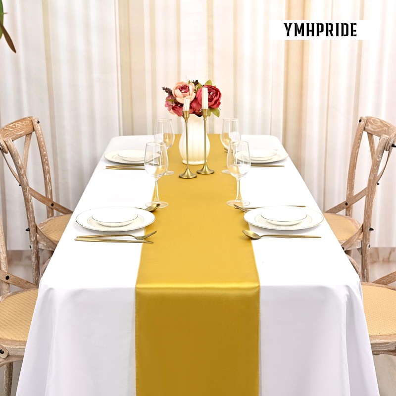 YMHPRIDE Pack of 10 Gold Table Runners, Satin Table Runner,