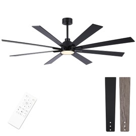 Wellspeed Ceiling Fan with Lights Remote Control, Brushed Nickel Large Ceiling Fan with Reversible Blades Industrial Fan for Living Room Office Covered Patio, DC Silent Motor (black, 72 inch)
