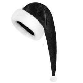 Seachrgif Extra Long Christmas Hat Santa Hat Adult Plush Santa Hat with Thick Fur Edge, Santa Claus Hat Plush Santa Hat for Men and Women Black 80 cm