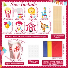 Weekgrat 6 Sets 162 Pcs Circus Carnival Party Centerpieces Decorations Circus Theme Table Toppers with Popcorn Box Circus Carnival Cutouts and Sticks for Carnival Party Birthday Decor Supplies