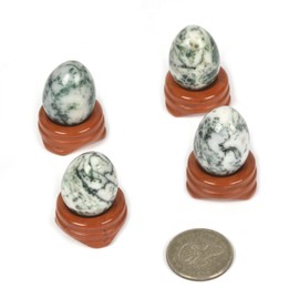 Justinstones Tree Agate Natural Gemstone Quartz 30mm Egg Shaped Crystal Healing Chakra Energy Balancing Meditation Home Office Decor Stone with Stone Stand