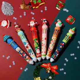YOYTOO Cute Cartoon Christmas Multicolor Ballpoint Pen 0.7 mm, 10-in-1 Colored Pens Fine Point Retractable Ballpoint Pens for Office School Students Kids Birthday Gift, 6 Pack