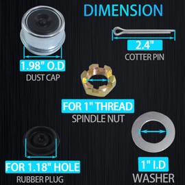 iBroPrat 2Set Trailer Nut Kits 1" Spindle Shaft Can-am Castle Nuts 1" Washers 2.25" Cotter Pins 1.98" Dust Covers and Rubber Plugs for 1" Shaft Spindle