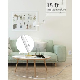 NTONPOWER Long Surge Protector Power Strip, Heavy Duty Extension Cord 15 FT, Flat Plug Power Strip with USB Ports, Wall Mountable, 15A Circuit Breaker for Office Home Theater, 1080 Joules, White