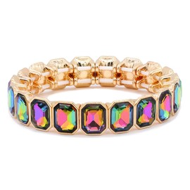 Lavencious Elegant and Thin Stretch Bracelet Adorned with Sparking Crystals Bridal Wedding Jewelry for Women 7"(Green AB)