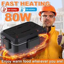 Nifogo Electric Lunch Box for Adults 2.5L 80W Portable Heated Lunch Box for Men 3 in 1 Portable Food Warmer 110V/12V/24V Removable Stainless Steel Container & Big Bag(2.5L-Black)