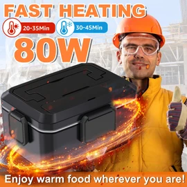 Nifogo Electric Lunch Box for Adults 2.5L 80W Portable Heated Lunch Box for Men 3 in 1 Portable Food Warmer 110V/12V/24V Removable Stainless Steel Container & Big Bag(2.5L-Black)