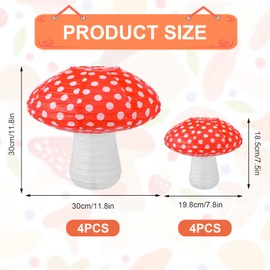 8Pcs Mushroom Shaped Paper Lanterns, Large Paper Lantern Mushroom Shaped Paper Lantern 3D Mushroom Decoration Hanging for Nursery Garden Christmas Party Decoration 8 inch, 12 inch
