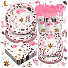 Vpimatero Western Cowgirl Party Supplies - Cowgirl Birthday Party Decorations Include Plate, Napkin, Cup, Cutlery, Wild West Cowgirl Theme Party Decorations Tablware | Serve 24