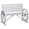 Rustic 2 Person Wagon Wheel Bench Grey Patio Outdoor Furniturecolor: