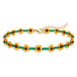 GLBCC Beaded Anklet for Women Boho Cute Flower Beads Ankle Bracelet Summer Beach Anklets Foot Jewelry for Women (Orange flower bead anklet)