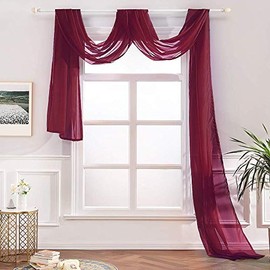 Megachest TAILORED VOILE WINDOW SCARF PELMET 26 color choices (BURGANDY, 56"X118"X1 Panel)