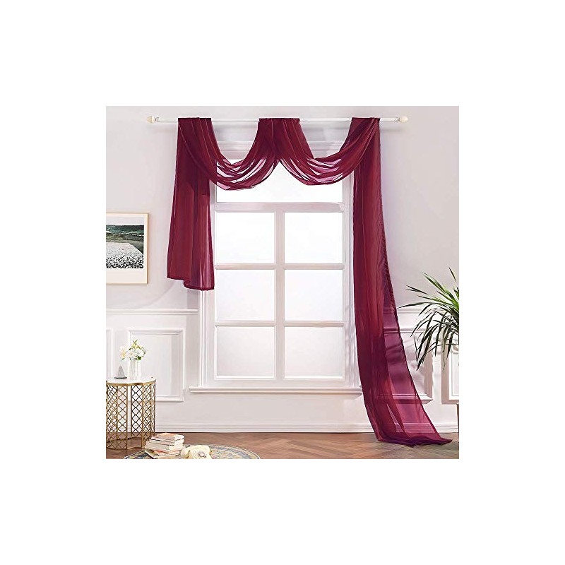 Megachest TAILORED VOILE WINDOW SCARF PELMET 26 color choices (BURGANDY,