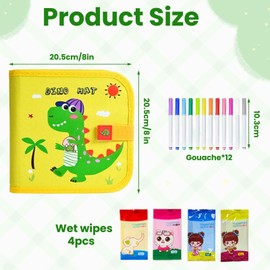 Portable Graffiti Drawing Board, Wipe Clean Colouring Book for Children with 12 Colouring Pencils, for 3 4 5 6 7 8 Year Old Boys Girls Gift, 16 Pages (Yellow)