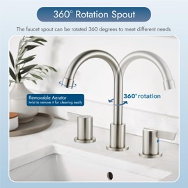 Cinwiny Bathroom Faucets for Sink 3 Hole 8 Inch Widespread Bathroom Faucet Brushed Nickel Lavatory Vanity Faucet Deck Mounted 2 Handle Bathroom Sink Faucet with Pop-up Drain + One Hair Catcher Include