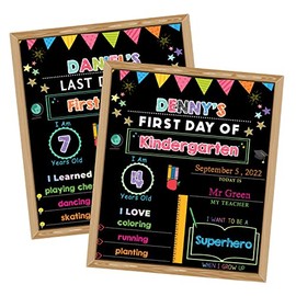 SpringFlower First & Last Day of School Chalkboard Sign with Solid Wooden Framed, Back to School Sign for Kindergarten/ Pre-K, Reusable Double-Sided Photo Prop for Boys/Girls/Kids,11*14 Inches
