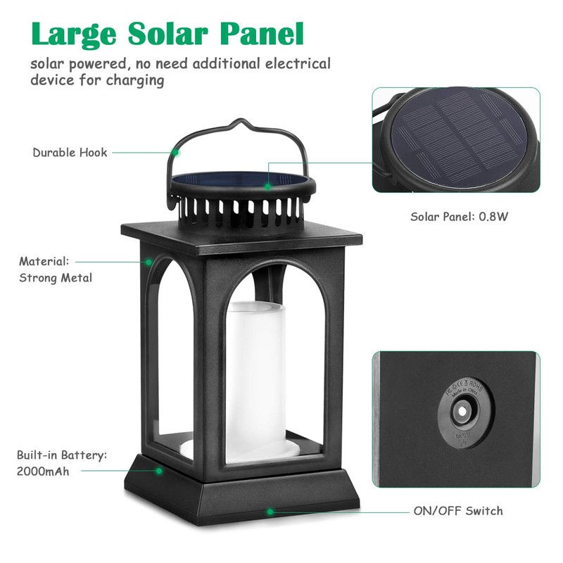 TomCare Solar Lights Flickering Flame Metal Solar Lantern Outdoor Hanging