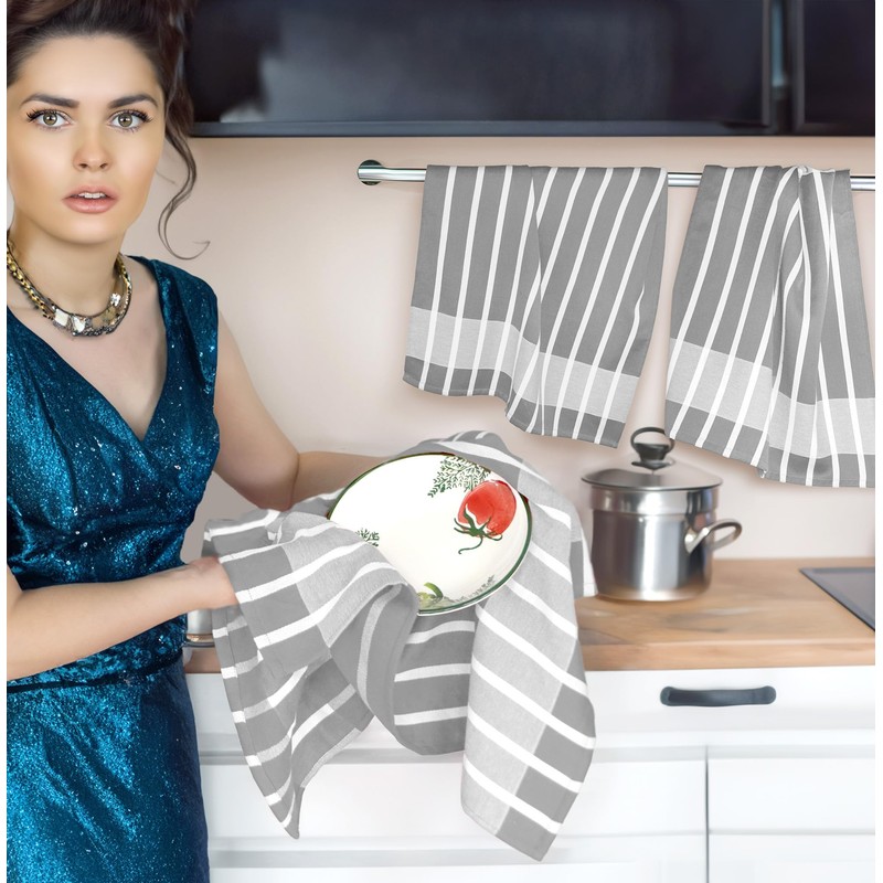 Lashuma Tea Towels, Grey / White, Set of 3 Hand