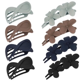 ANBALA 6 PCS Flat Hair Clips, 2 Styles French Flat Claw Clips for Women Girls, Flower Hair Clips, Strong Hold Round Barrettes