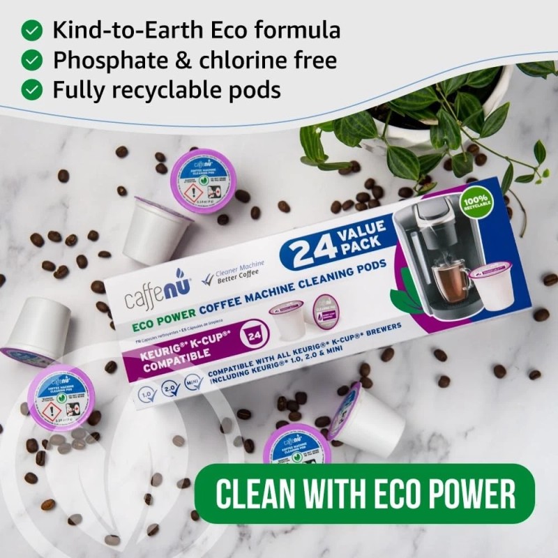 Caffenu Keurig Compatible Cleaning Pods. 24 Rinse Pods Cleaner Kit.