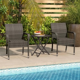 Yaheetech Set of 4 Stackable Outdoor Rattan Dining Chairs, All-Weather Armchair w/Armrests, Steel Frame for Garden, Patio, Deck, Yard, Poolside, Gray