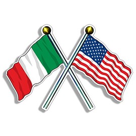 Crossed Poles USA & Italy Waving Flags Sticker, Italian American Vinyl, American and Italian Flag Decal for Cars, Trucks, Laptops, and Water Bottles, Made in The USA (3 x 5 inch)