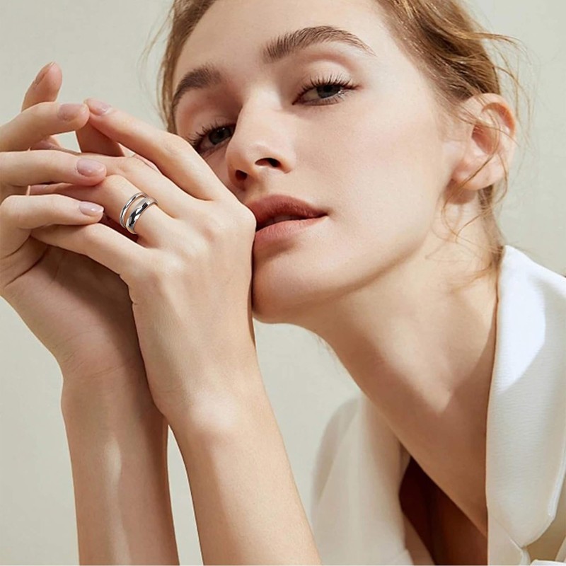 Lantine 2mm 4mm Titanium Ring Set High Polish Plain Dome