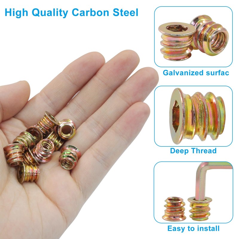 Moicstiy 50 Pcs 1/4"-20 x 10mm Threaded Inserts for Wood,