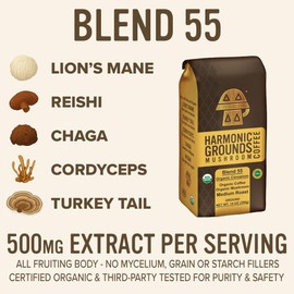 Harmonic Grounds Organic Cinnamon Medium Roast Mushroom Coffee | Organic Ground Coffee with Functional Mushrooms | Lion’s Mane, Reishi, Chaga, Cordyceps, Turkey Tail | Fruiting Body Only | 14 oz Bag
