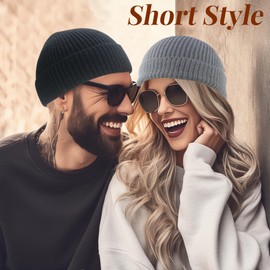 NPQQUAN Fisherman Beanies for Men Women Short Cuff Knit Beanie Winter Warm Hats Cap White